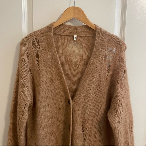 R13 Distressed Mohair Wool Blend Oversized Cardigan In Camel Tan Size XS - Picture 4 of 15